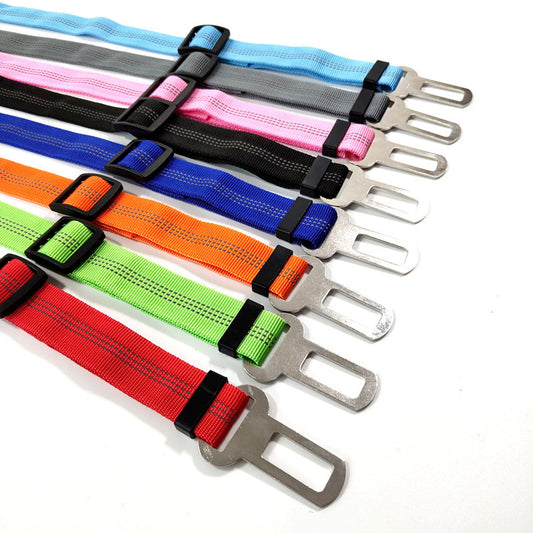 Reflective, elastic seat belt for safe, comfy car rides.
