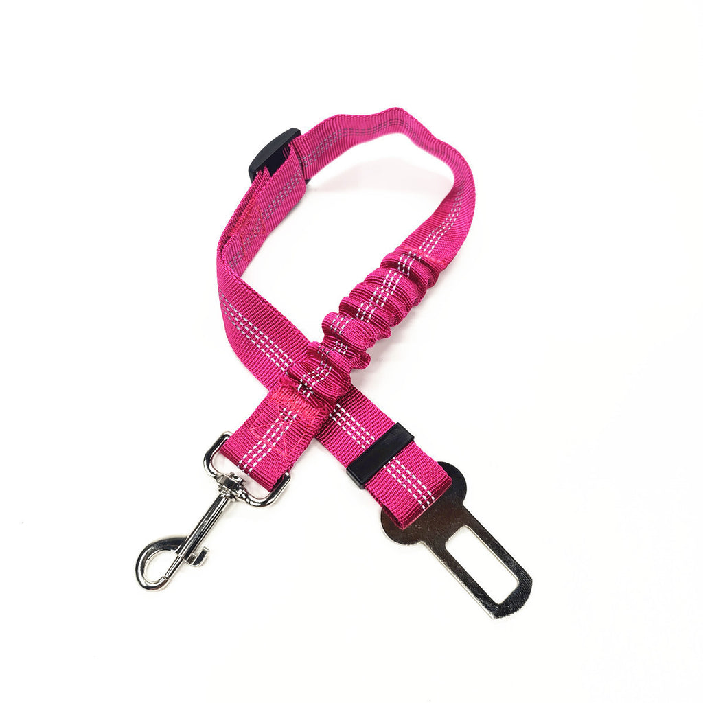 Reflective, elastic seat belt for safe, comfy car rides.