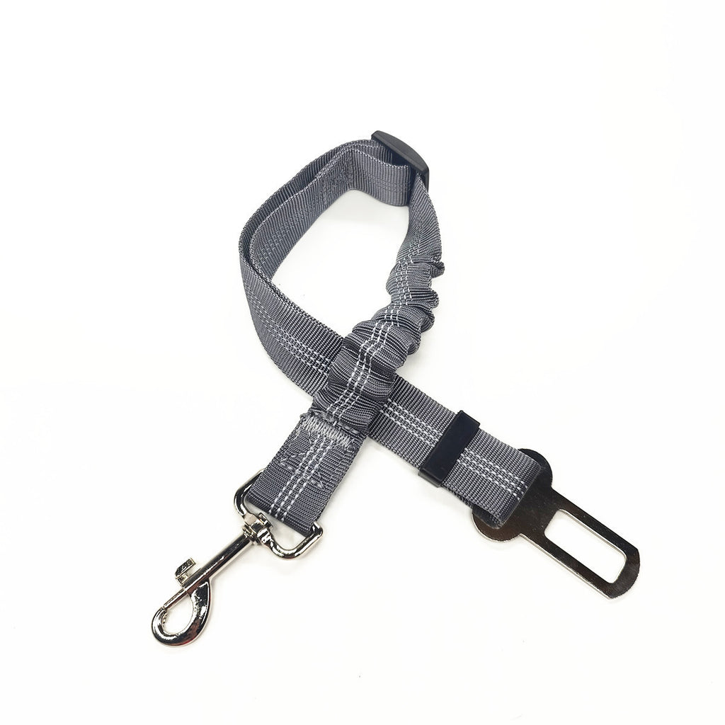 Reflective, elastic seat belt for safe, comfy car rides.