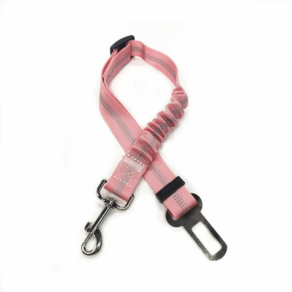Reflective, elastic seat belt for safe, comfy car rides.
