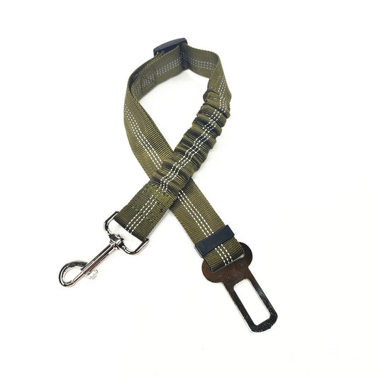 Reflective, elastic seat belt for safe, comfy car rides.